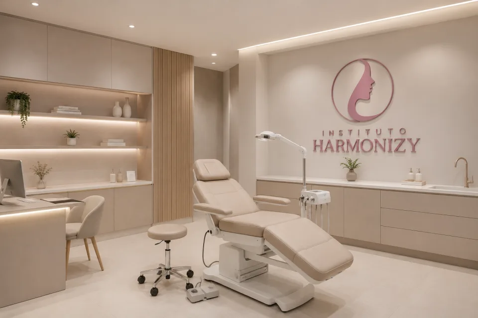 Sala de harmonização do Instituto Harmonizy — ambiente clean e minimalista